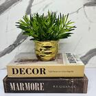 Vaso Dourado De Cerâmica + 2 Livro De Papelão Na Cor Marrom