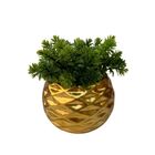 Vaso Dourado Geométrico De Cerâmica Trabalhado Decorativo