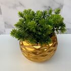 Vaso Dourado Geométrico De Cerâmica Trabalhado Decorativo