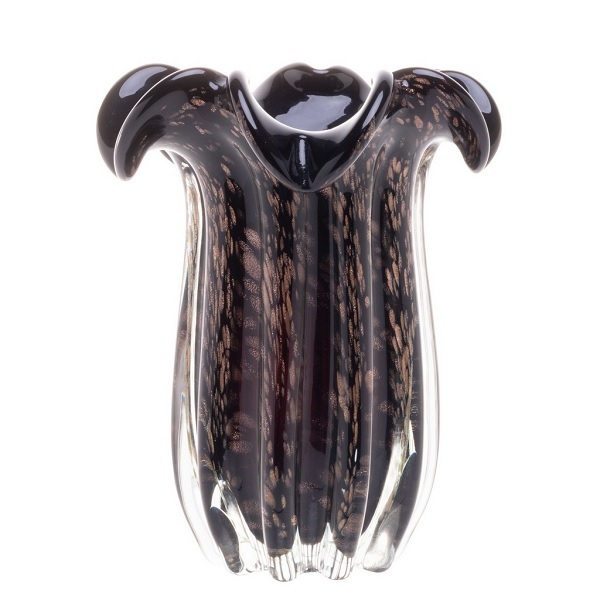 Vaso Em Vidro Flat Italy Murano 19x24cm Preto Lyor 4461