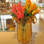 Vaso Em Vidro Murano Italy 18x21 Cm Ambar Lyor 4266