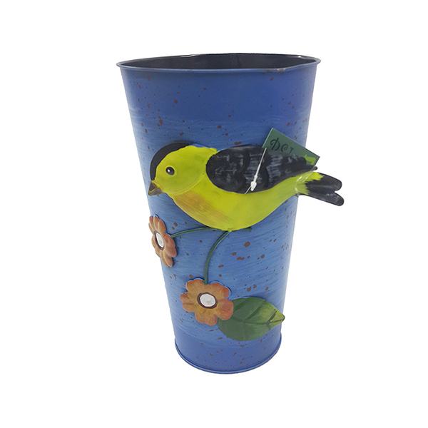 Vaso Enfeite Jardim Quintal Varanda Passaro Flor De Ferro Azu