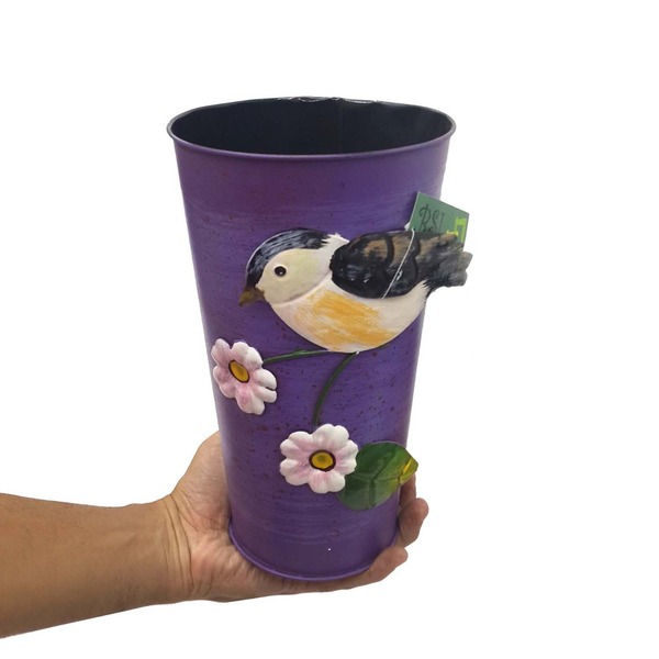 Vaso Enfeite Jardim Quintal Varanda Passaro Flor De Ferro Roxo