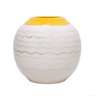 Vaso Esfera Decorativo De Cerâmica Branco/amarelo 14cm