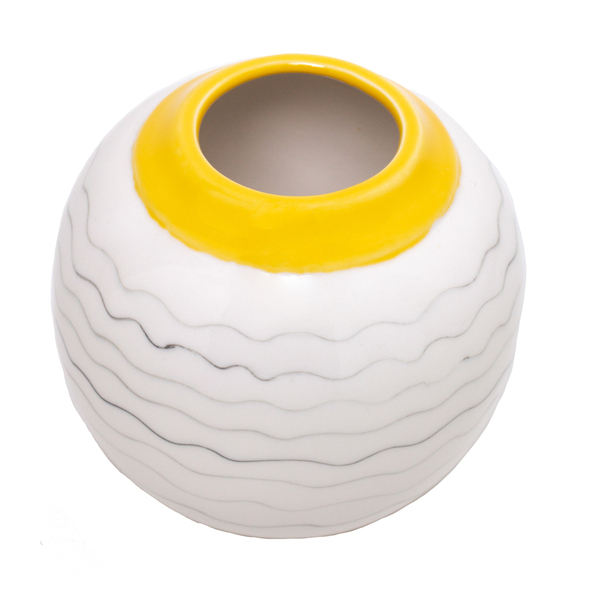 Vaso Esfera Decorativo De Cerâmica Branco/amarelo 14cm