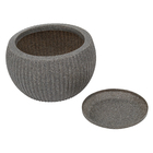 Vaso Plástico Flora Preto Mármore 33x24cm com Prato Naterial