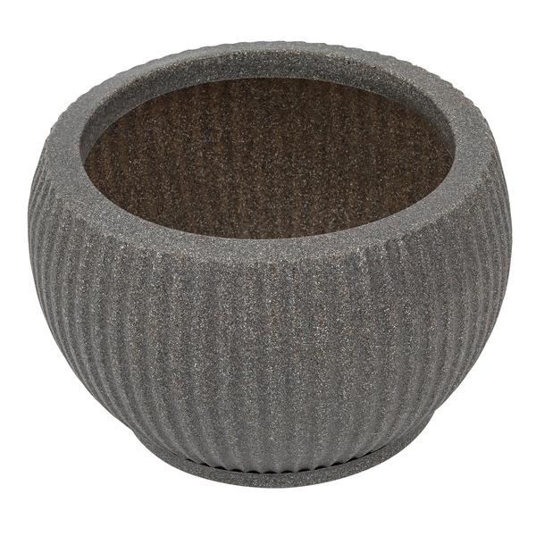 Vaso Plástico Flora Preto Mármore 33x24cm com Prato Naterial