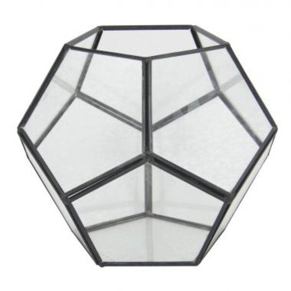 Vaso Geometrico De Metal E Vidro Preta 14cm X 14cm X 12cm