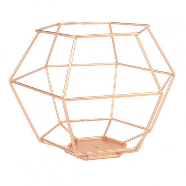 Vaso Geometrico De Metal Rose 16 5cm X 16 5cm X 12 5cm