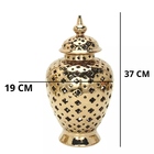 Vaso Grande Dourado Decorativo Porcelana Chinesa 37x19