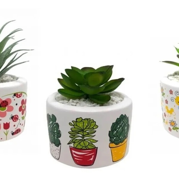 Vaso Jardim Cachepo Suculenta Trio Cerâmica 5,3 Cm Diâmetro