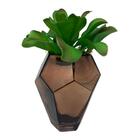 Vaso Luxo De Vidro Cobre Espelhado Com Planta Artificial