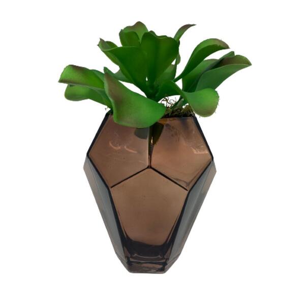 Vaso Luxo De Vidro Cobre Espelhado Com Planta Artificial