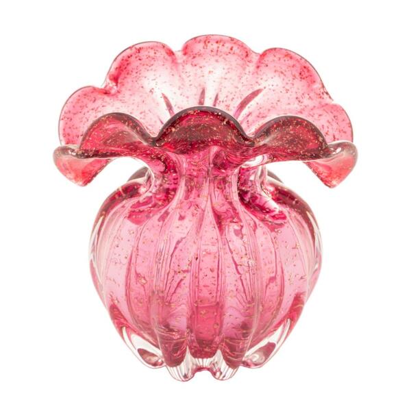 Vaso Lyor Italy De Vidro Rosa E Dourado 15cm X 13cm X 16cm