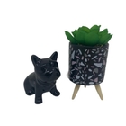 Vaso Marmorizado Preto Tripé E Buldogue Preto De Cerâmica