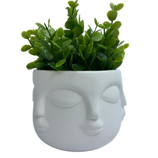 Vaso Máscara Branco De Cerâmica Trabalhado Decorativo