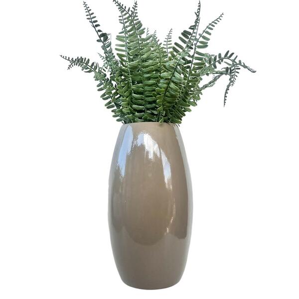 Vaso Médio Liso Na Cor Cáqui Centro De Mesa C/ Planta