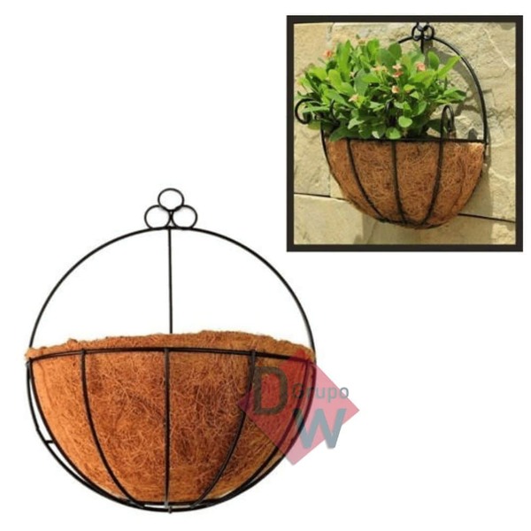 Vaso Meia Cuia Fibra De Coco C/ Suporte Pendente Parede 20cm