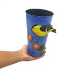 Vaso Metal Enfeite Jardim Quintal Varanda Passaro Flor Azul