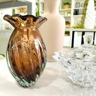 Vaso Murano Decorativo De Cristal Aerado Marrom Artesanal