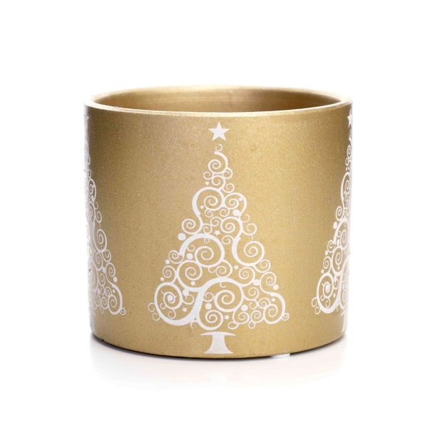 Vaso Natalino Dourado Em Cimento 10x12 Cm - Indo Decorar