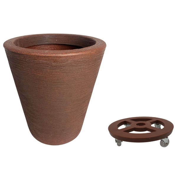 Vaso Planta Polietileno + Suporte Com Rodas 38x33cm Marrom
