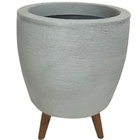 Vaso Planta Sala 40cm Com Tripé Madeira Decorativo Cinza