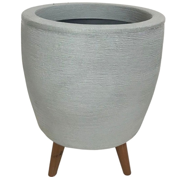Vaso Planta Sala 40cm Com Tripé Madeira Decorativo Cinza