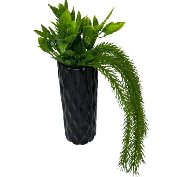 Vaso Preto Alto De Cerâmica Trabalhado Decorativo