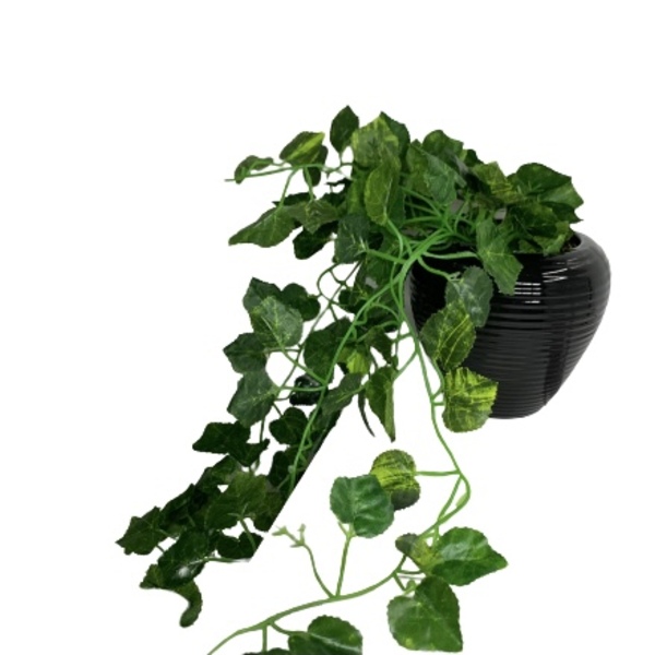 Vaso Preto De Cerâmica Trabalhado Luxo Com Planta Caída