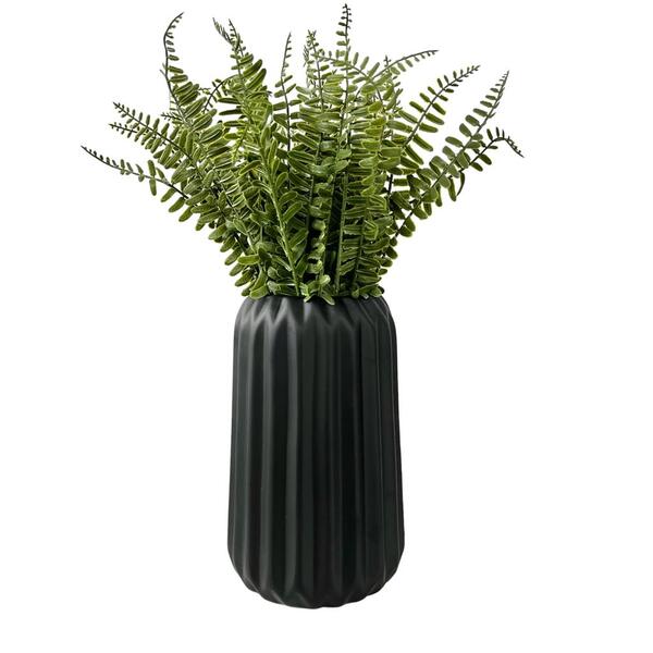 Vaso Preto Fosco Moderno P/ Mesa Lateral Aparador C/ Planta