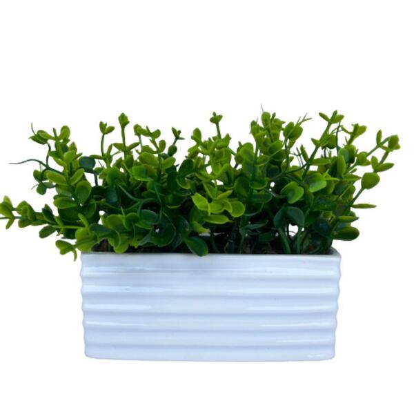 Vaso Retangular Decorativo Branco De Cerâmica Com Trabalhado