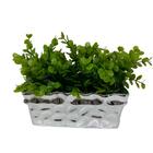 Vaso Retangular Prata Trabalhado Com Planta Artificial