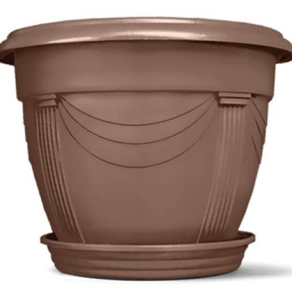 Vaso Romano Redondo 01 Com Prato Nutriplan Cor Tabaco