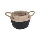 Vaso Rústico Cimento Com Alças - Preto Pequeno (9x9x7cm)