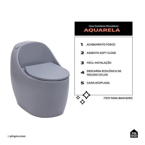 【値下げ可能】Gray PEEPS 146 Vaso Sanitário Monobloco Caixa Acoplada Privada Aquarela Pingoo