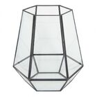 Vaso Sextavado De Metal E Vidro Preta 19cm X 21cm X 22 5cm