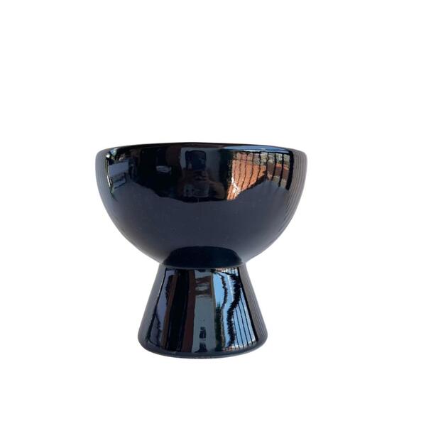 Vaso Taça De Cerâmica Preto Brilho Com Pé Pedestal Moderno