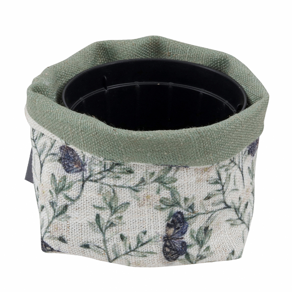 Vaso Tecido Naturalismo Folhas Verde e Preto 8x10,5cm Design Up