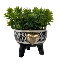 Vaso Tripé De Cerâmica Com Estampa Mosaica E Detalhe Coração