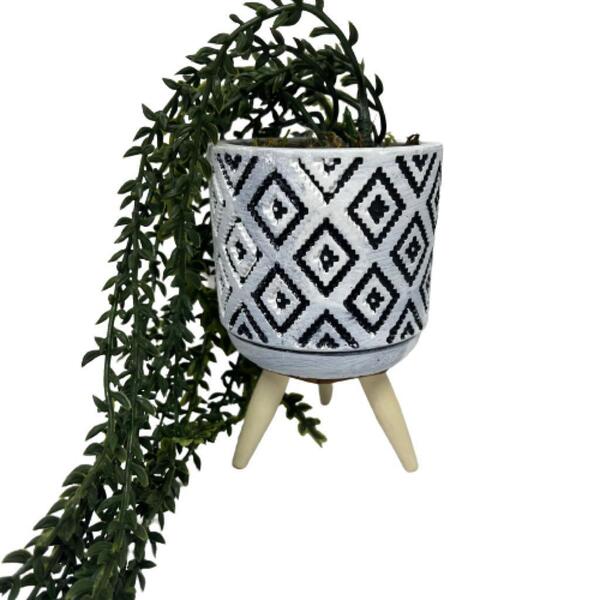 Vaso Tripé De Madeira Decorativo De Cimento Com Trabalhado