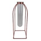 Vaso Tubo De Vidro E Metal Rose