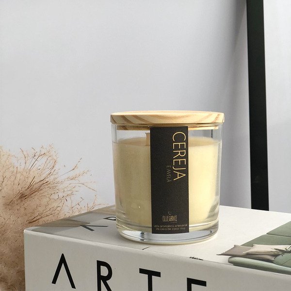 Vela Aromática Copo De Vidro Cereja E Avelã 180g Cera De Coco