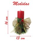 Vela Natalina Vermelha Decorativa Para Natal Com Laço Dourado