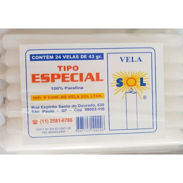 Vela Palito Tradicional Especial Branca 43g Pacote C/ 1kilo