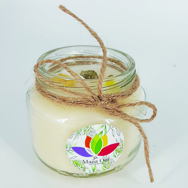 Vela Vegana Prosperidade Pirita E Moeda No Vidro