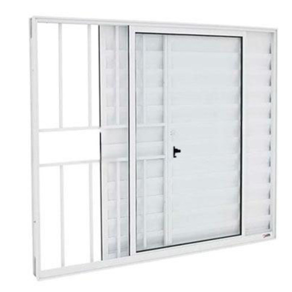 Veneziana 3 Folhas Aluminio Branco  Com Grade 1.00x1.50