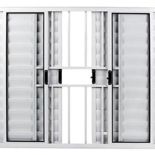 Veneziana 6 Folhas Aluminio Branco  Com Grade  1.00x2.00