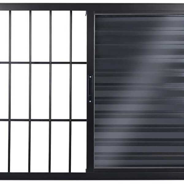 Veneziana De Aluminio 3 Folhas Com Grade Linha Premium Preto