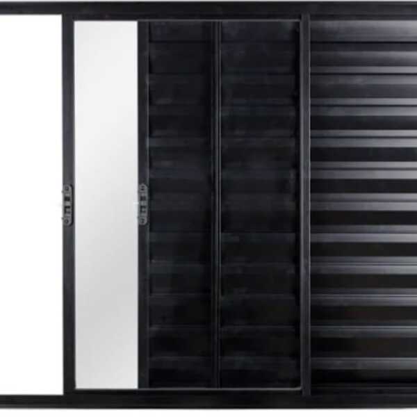 Veneziana De Aluminio 3 Folhas Sem Grade Linha Modular Preto